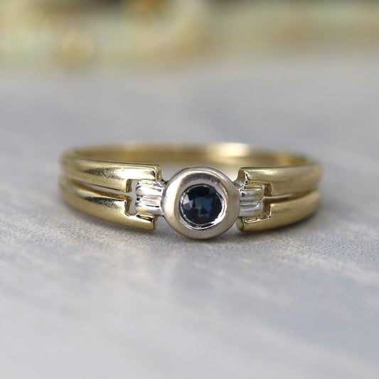 Mid-Century Sapphire Ring – 8k Yellow & White Gold, Marked 333, Size 9