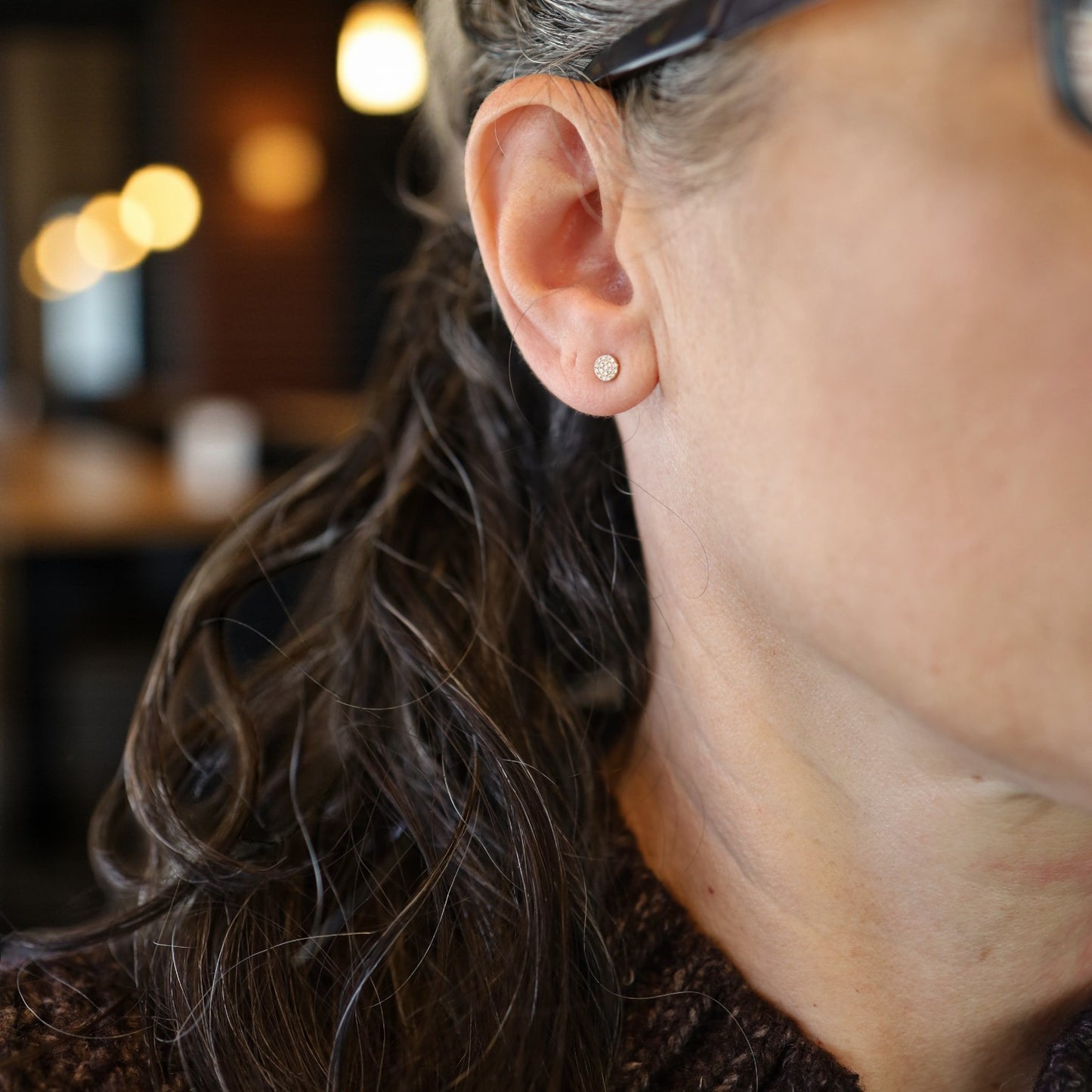 Diamond Disc Stud Earrings in 14k Gold