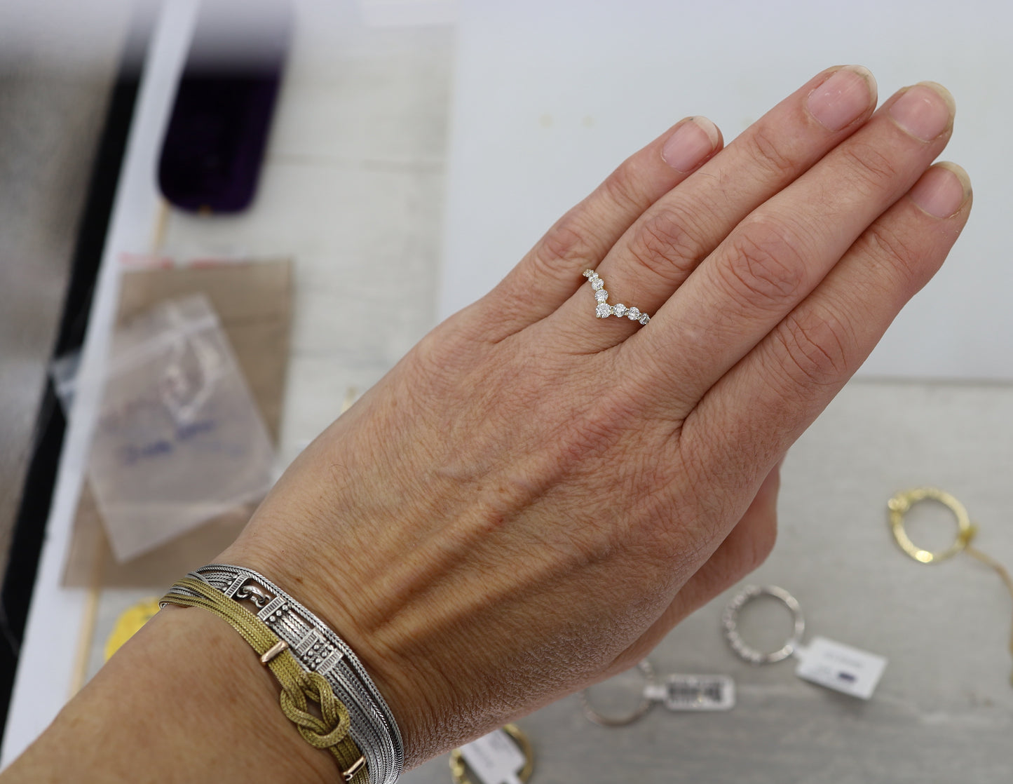 Diamond V Ring with 0.64 cts Graduated Diamonds in 14k Yellow Gold