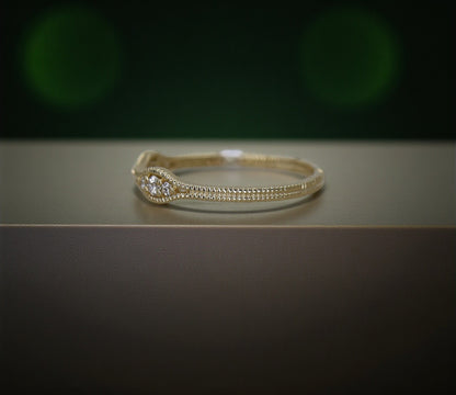 14k Gold Milgrain Ribbed Diamond Band