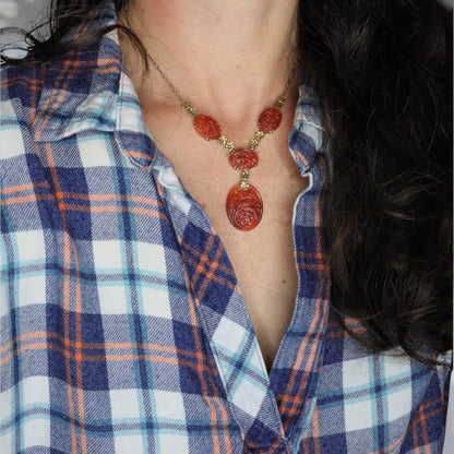 Art Nouveau Carved Carnelian Lavalier Necklace