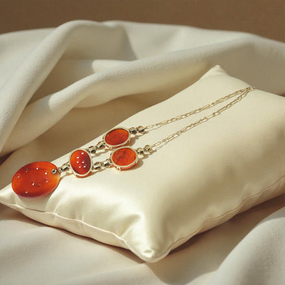 Art Nouveau Carved Carnelian Lavalier Necklace