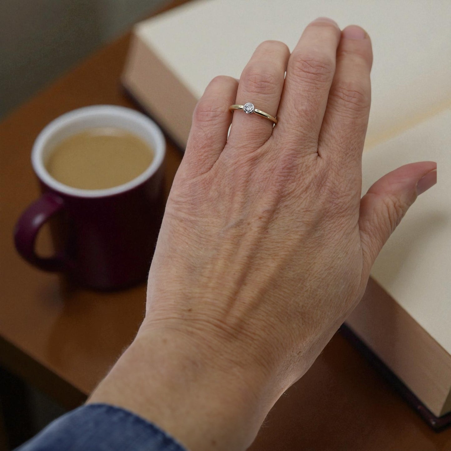 Bezel Set Diamond Ring 0.16 ct in 14k Gold & Platinum