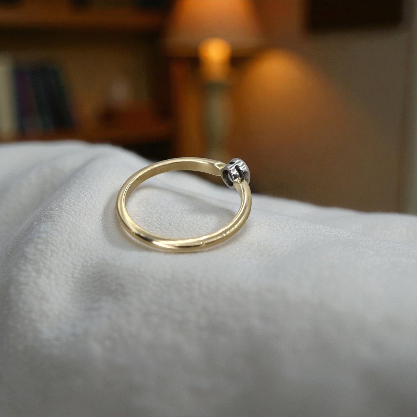 Bezel Set Diamond Ring 0.16 ct in 14k Gold & Platinum