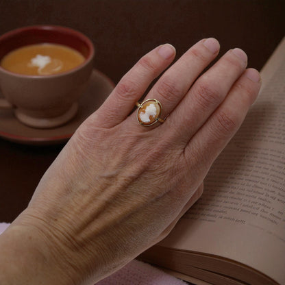 Victorian Shell Cameo Earrings Ring and Pendant in 18k yellow gold