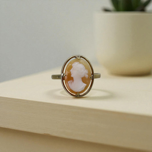 Victorian Shell Cameo Earrings Ring and Pendant in 18k yellow gold