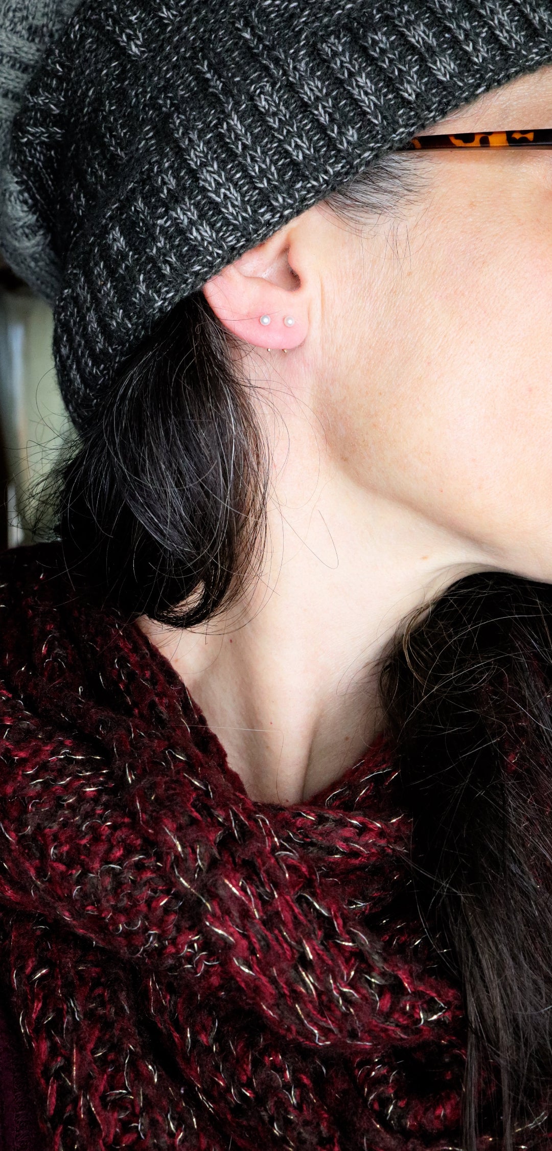 Pearl nose ring earrings by Petra Star featuring a delicate pearl design for subtle, elegant nose piercing adornment.