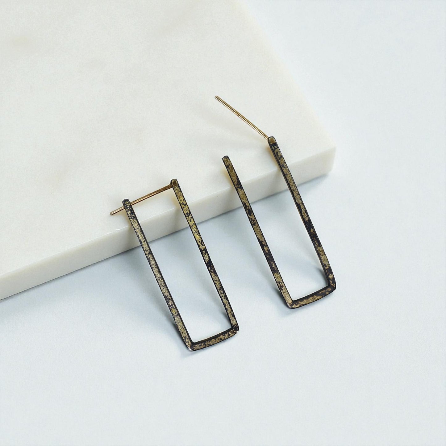 22k/18k Gold & Oxidized Silver Contemporary Hoops
