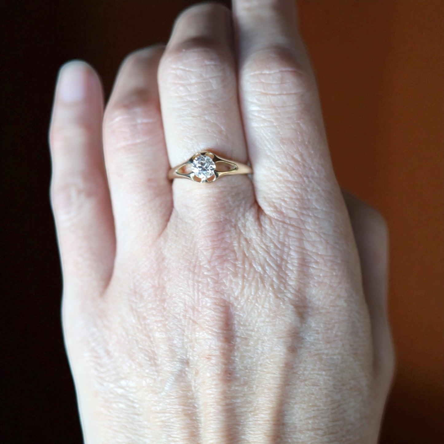 Belcher Ring with 0.62 cts Old European Cut Diamond