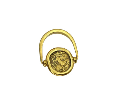 Ancient Macedonian 24k Coin of Philip II AV Stater Mounted in a 22k Gold Ring - Petra Star