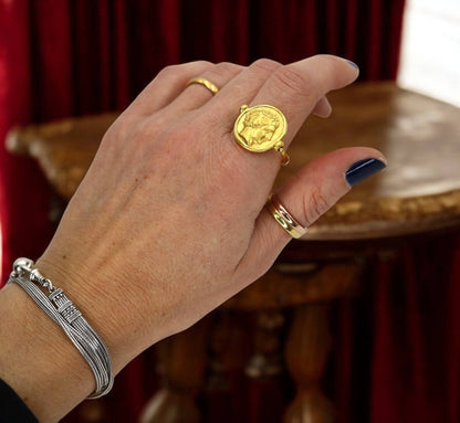 Ancient Macedonian 24k Coin of Philip II AV Stater Mounted in a 22k Gold Ring - Petra Star