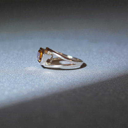 Ethically Mined Emerald Cut Orange Tourmaline Ring in 14k Yellow Gold