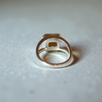 Ethically Mined Emerald Cut Orange Tourmaline Ring in 14k Yellow Gold