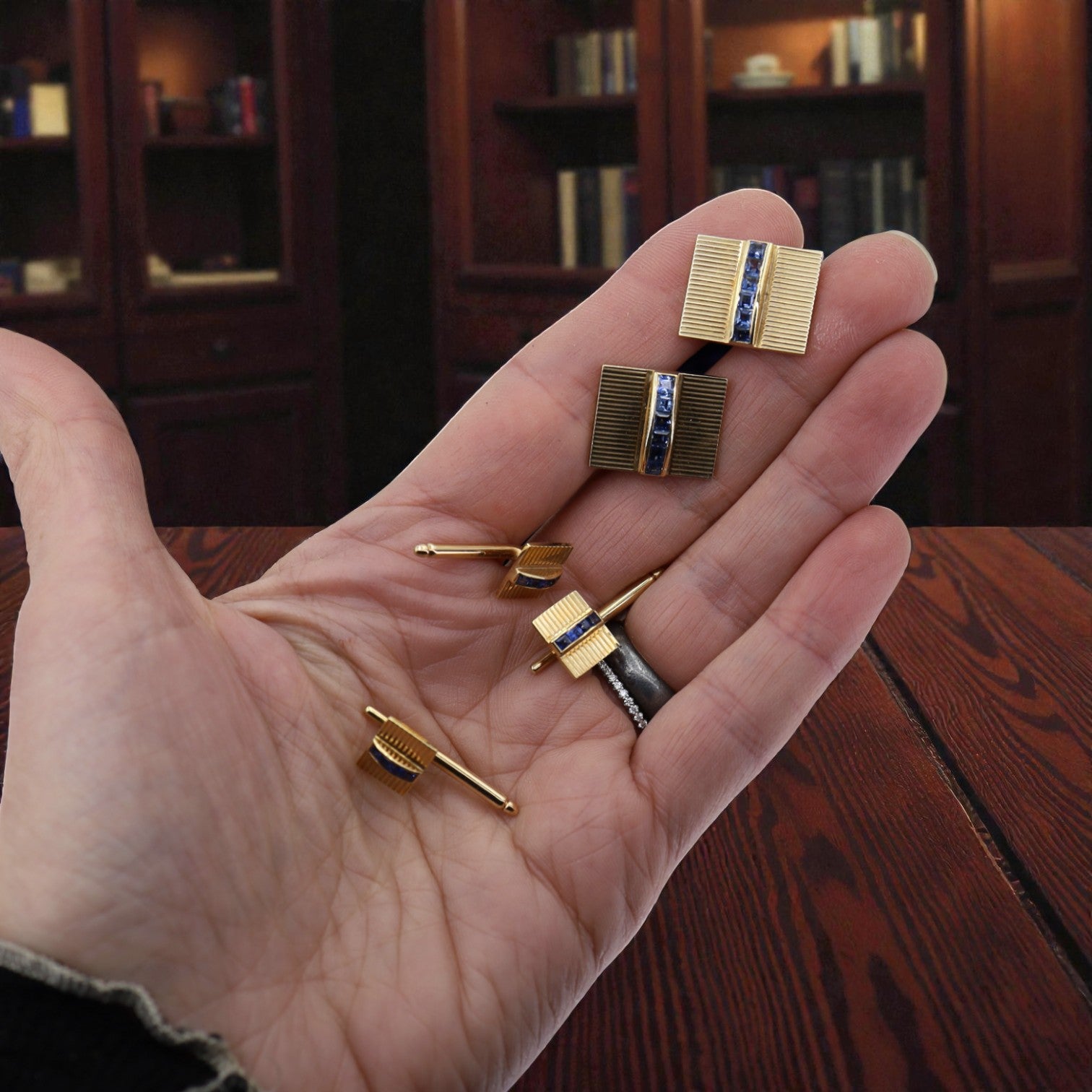 Retro Sapphire Cufflink Tuxedo Set - Petra Star