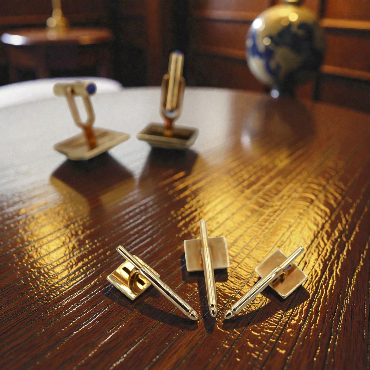 Retro sapphire cufflinks tuxedo set by The Vintage Vault, featuring elegant men's accessories with deep blue gemstone details.