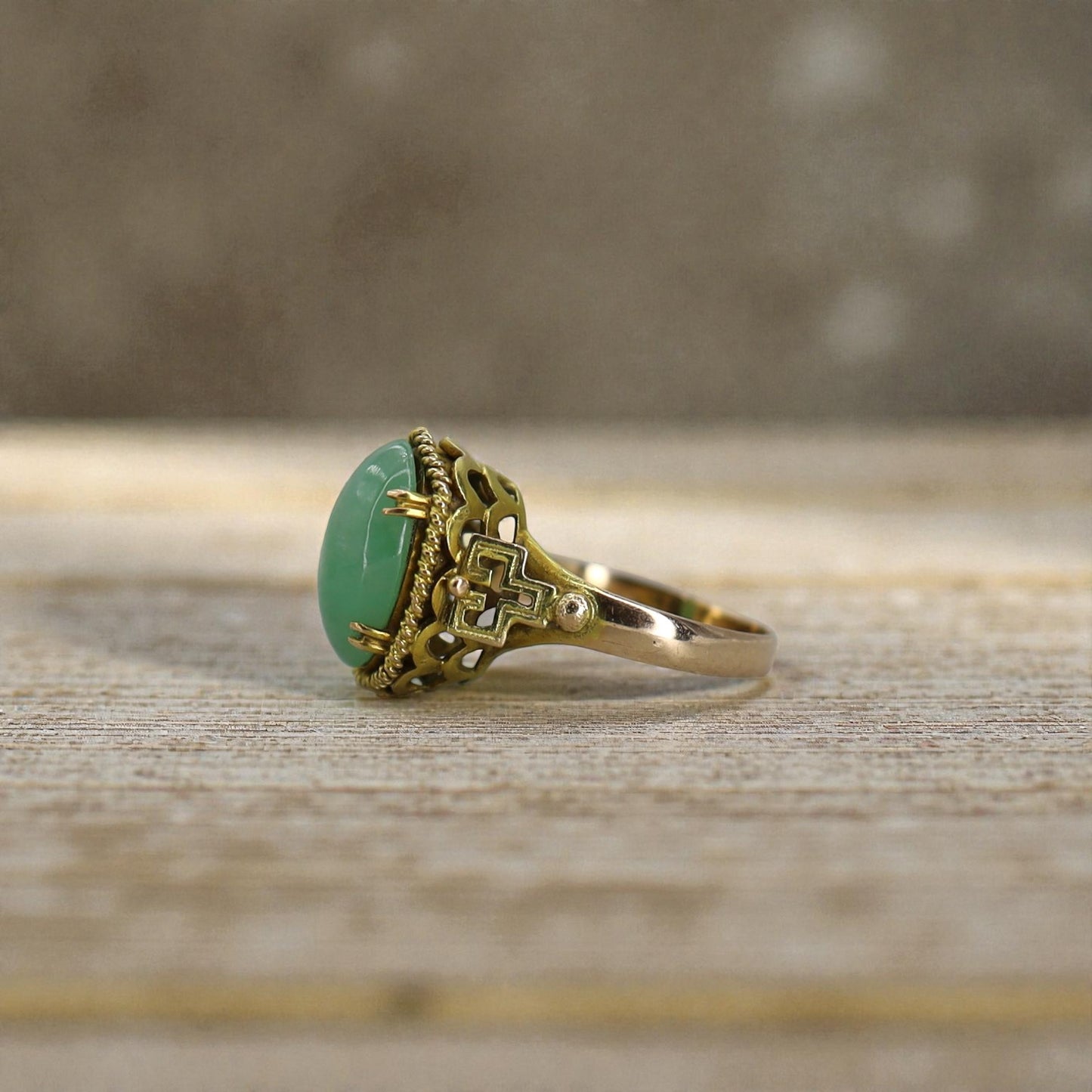 Mid Century Jade Ring in 14k Gold