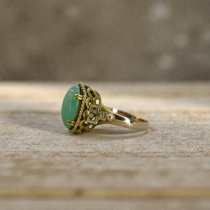 Mid Century Jade Ring in 14k Gold