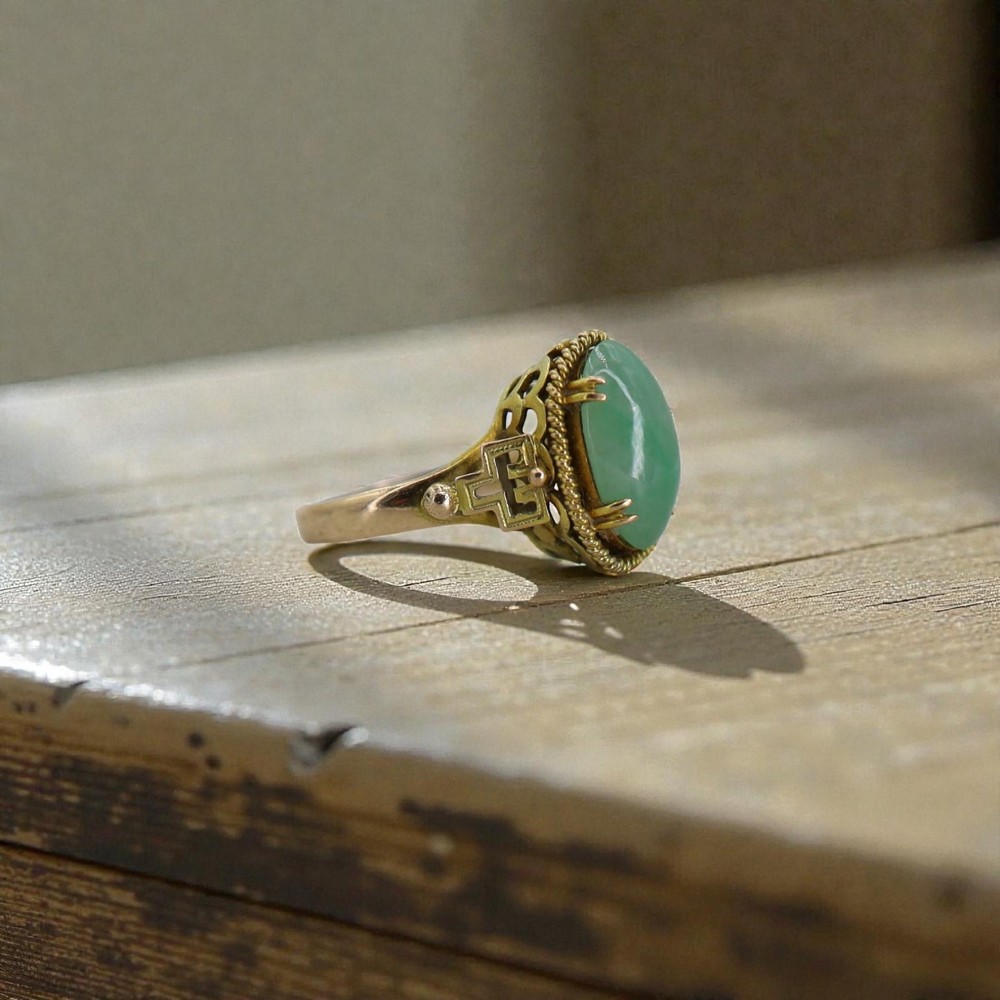 Mid Century Jade Ring in 14k Gold