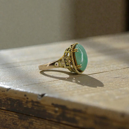 Mid Century Jade Ring in 14k Gold