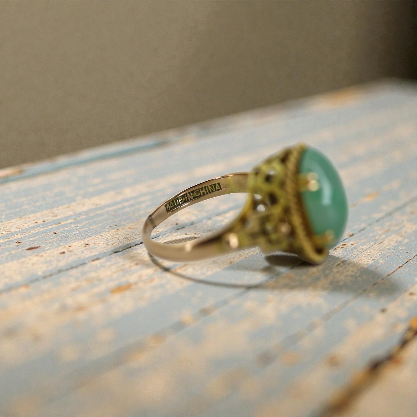 Mid Century Jade Ring in 14k Gold