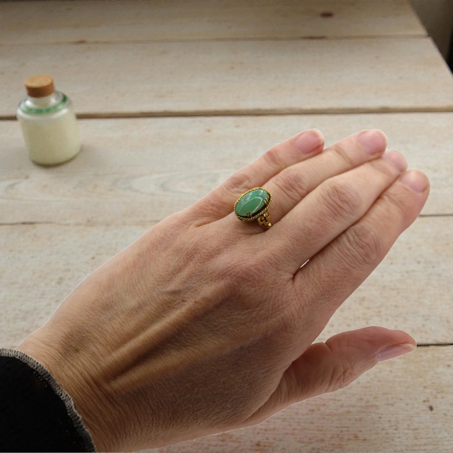 Mid Century Jade Ring in 14k Gold