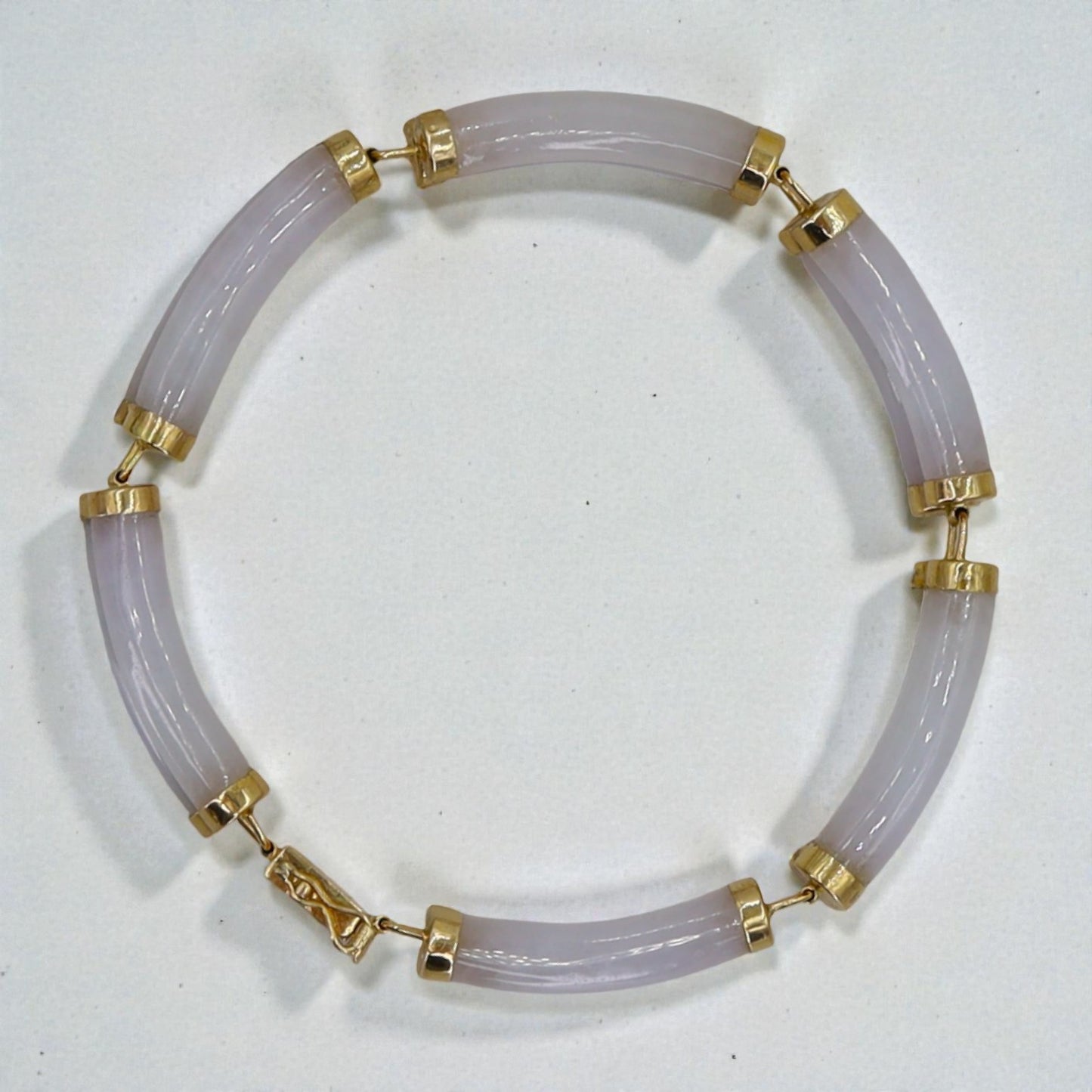 Lavender Jade Mid‑Century 14k Gold Double Row Bracelet 7.5 Inch