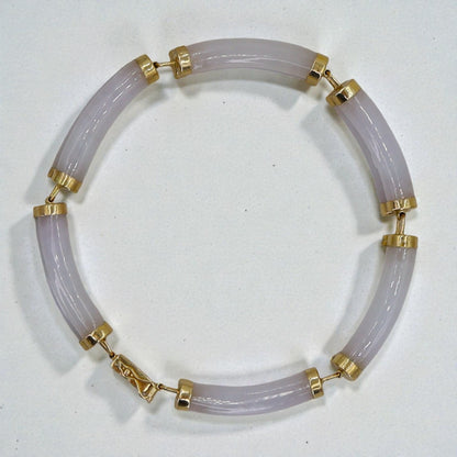 Lavender Jade Mid‑Century 14k Gold Double Row Bracelet 7.5 Inch