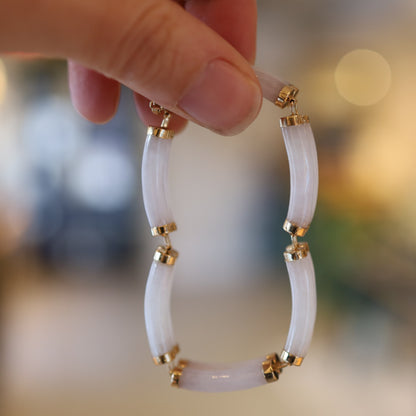 Lavender Jade Mid‑Century 14k Gold Double Row Bracelet 7.5 Inch