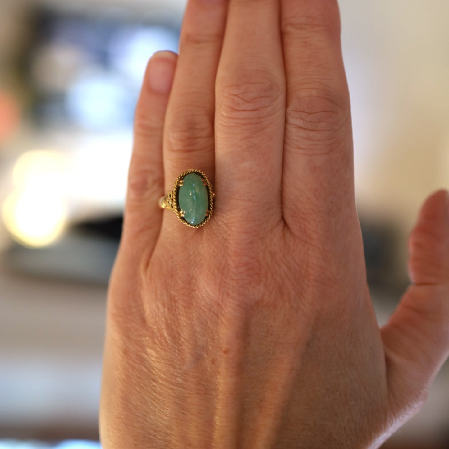 Mid Century Jade Ring in 14k Gold