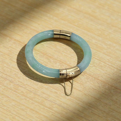 Vintage Jade Bracelet Hinged Bangle 14k Gold