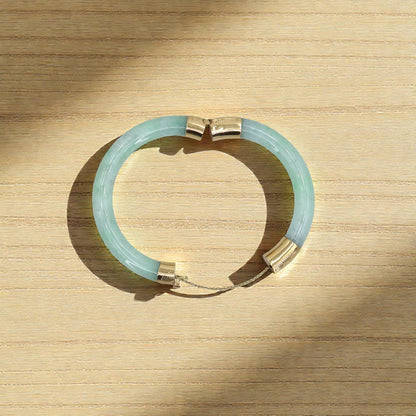 Vintage Jade Bracelet Hinged Bangle 14k Gold