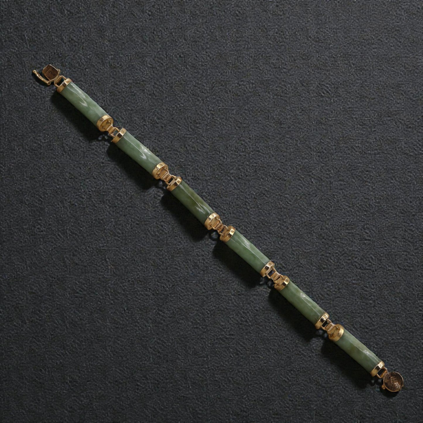 Jade Bracelet Mid Century 14k Gold 7.5 Inch
