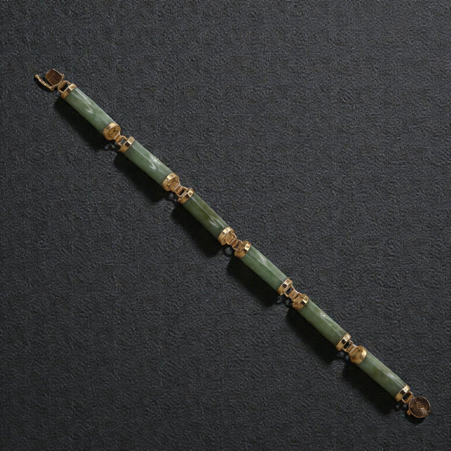 Jade Bracelet Mid Century 14k Gold 7.5 Inch - Petra Star