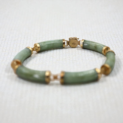 Jade Bracelet Mid Century 14k Gold 7.5 Inch