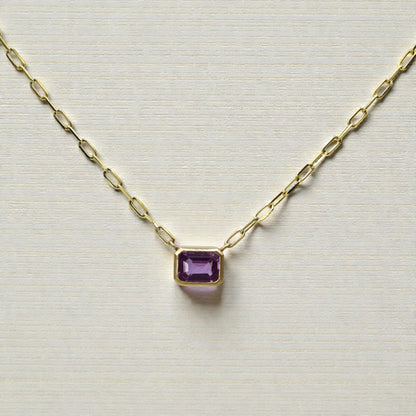 Pink Sapphire Necklace in 14k Yellow Gold - Petra Star