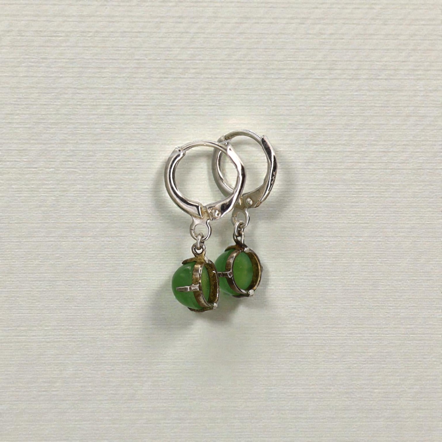 Art Deco Chrysoprase & Silver Drop Earrings - Petra Star
