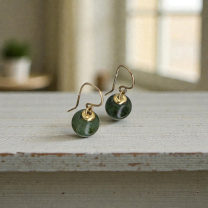 Vintage Jade & 14k Gold Drop Earrings