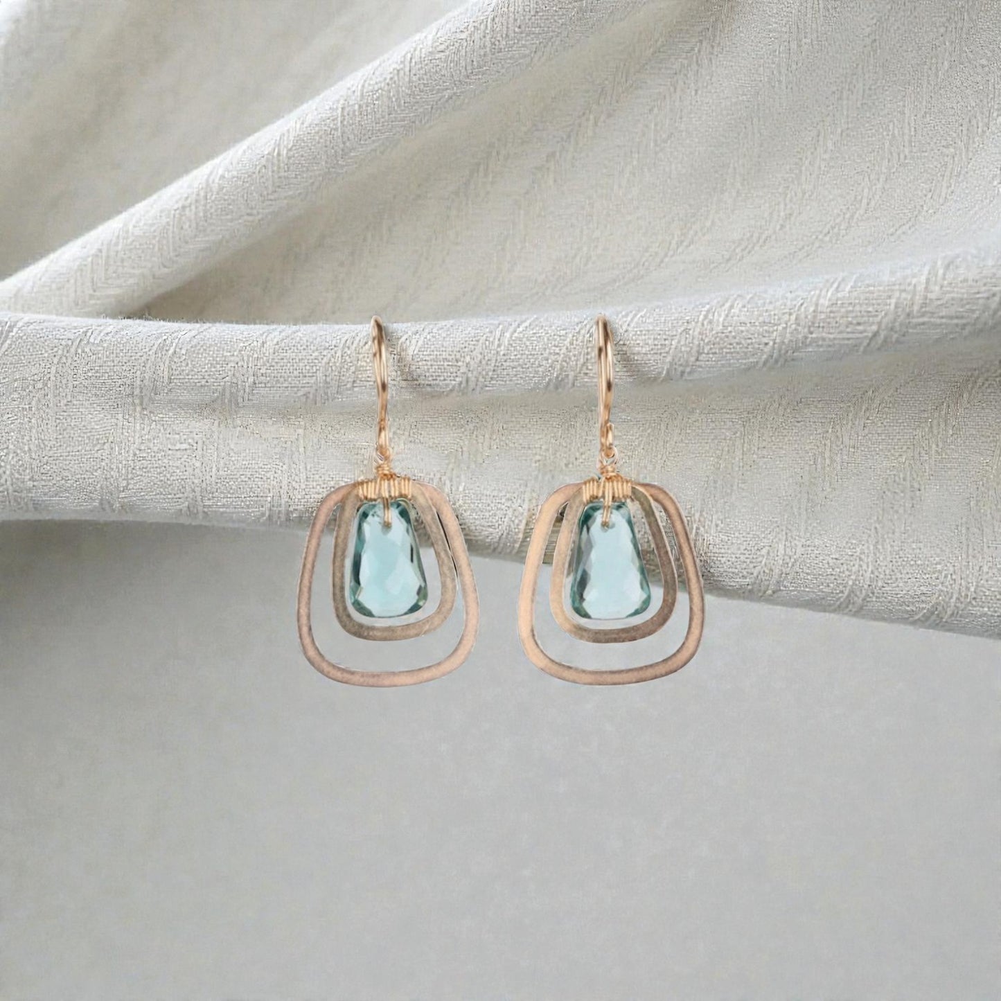 Teal Blue Quartz Gold Filled Drop Earrings