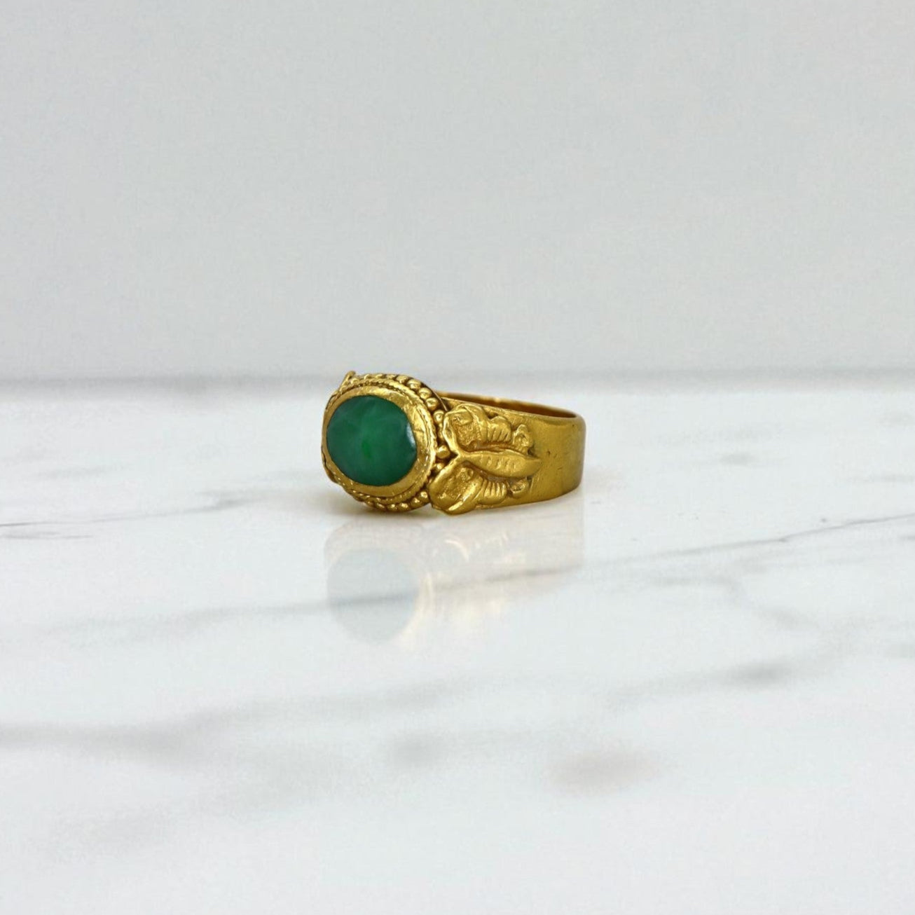 Art Nouveau Chinese Jade Saddle Ring 22K with Butterfly - Petra Star