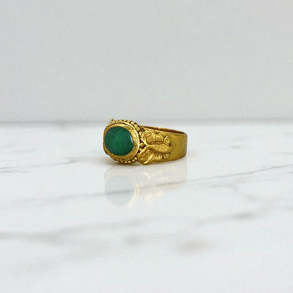 Art Nouveau Chinese Jade Saddle Ring 22K with Butterfly - Petra Star