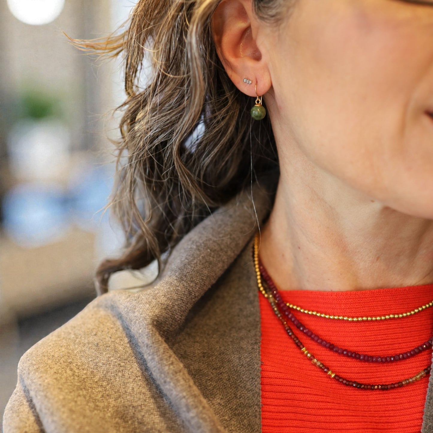 Vintage Jade & 14k Gold Drop Earrings