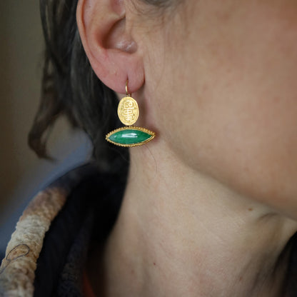 Art Nouveau Jade Earrings in 24k Gold