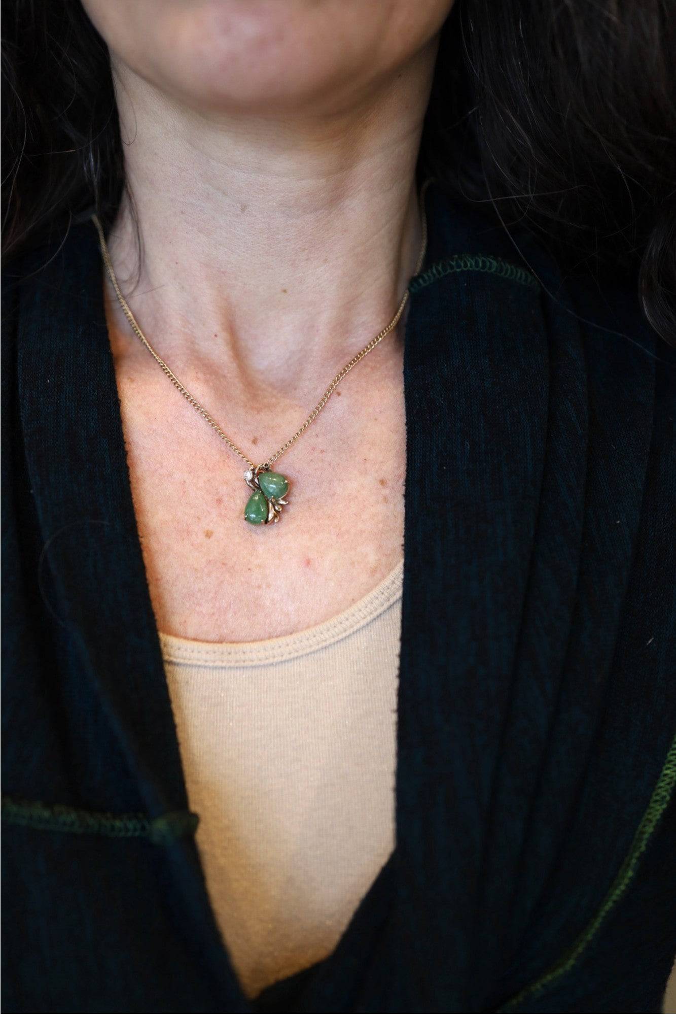 Retro Jade and Diamond Ribbon Pendant