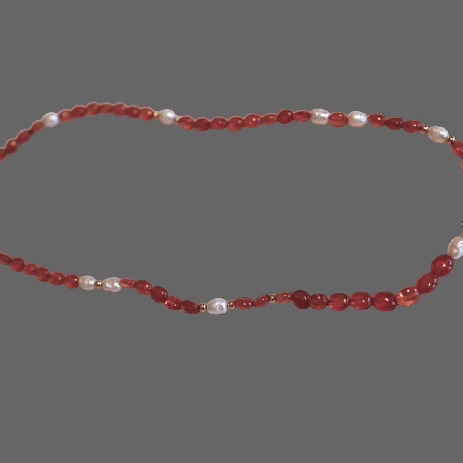Freshwater Pearl and Spessartite Garnet Necklace with 14k Yellow Gold Beads and Clasp – 18” Strand - Petra Star
