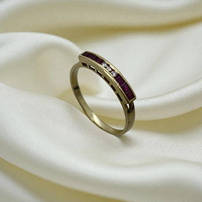 Vintage Ruby & Diamond Half Band Ring in 14k Gold – Stacking Band - Petra Star