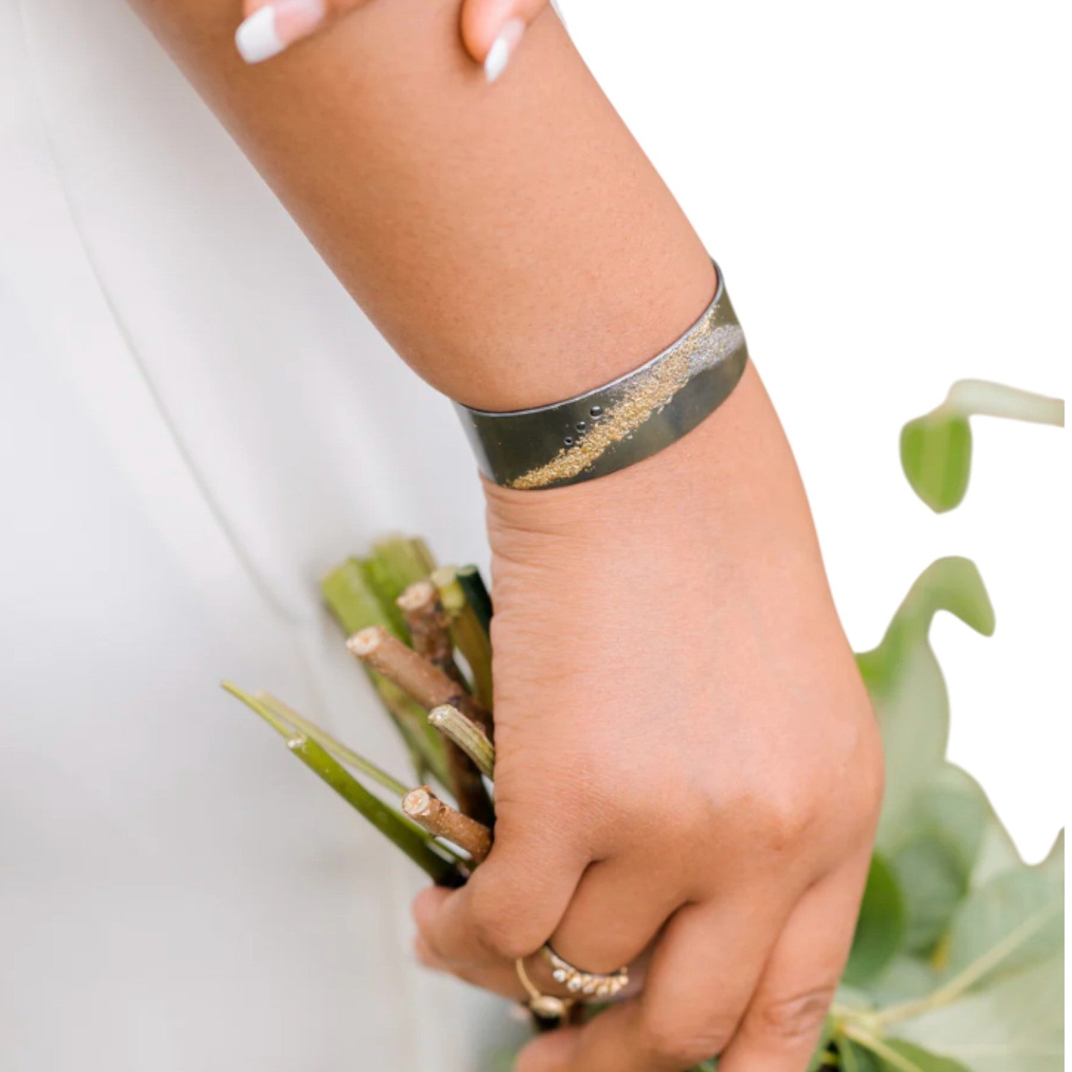 Silver & Gold Narrow Slice Cuff — 22k Gold, Oxidized Silver & Black Diamonds - Petra Star