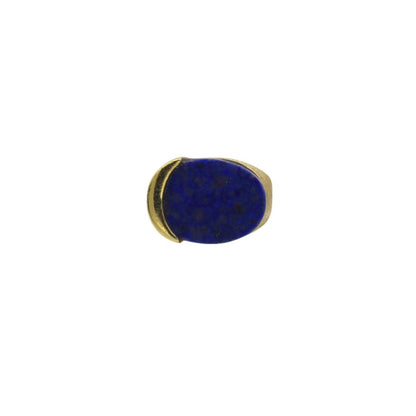 Contemporary Asymmetrical Lapis Lazuli Ring set in 14k Yellow Gold