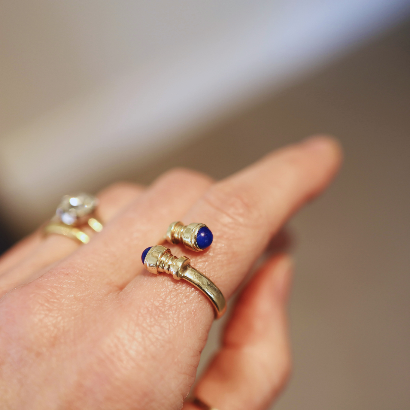 Vintage Lapis Bypass Ring 14k Yellow Gold