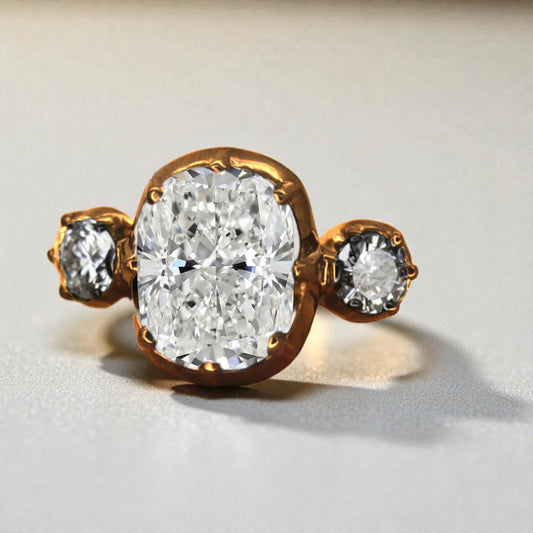 Georgian Inspired Three Stone Collet Setting in 18k Yellow Gold 4.24 cts of Diamonds - Petra Star