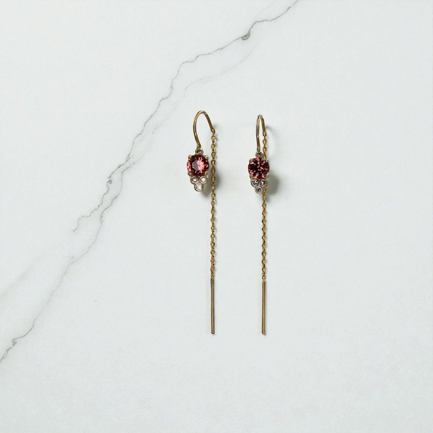 Malayan Garnet Threader Earrings in 14k Gold